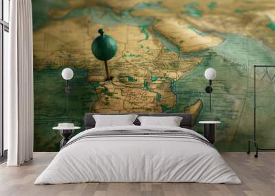 Mysterious Journey: Close-up View of a Map with a Navigation Pin Wall mural