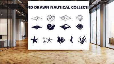 Hand drawn nautical illustrations set. Wall mural