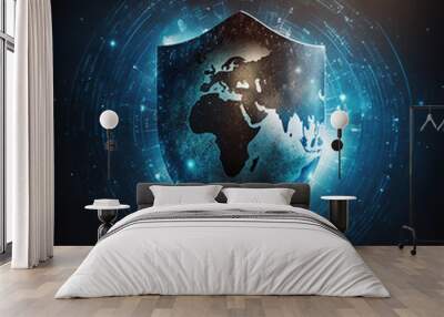 Internet Cybersecurity and global communication secure data protection network thats global and provides massive security on the global network. AI Generated Art. Wall mural