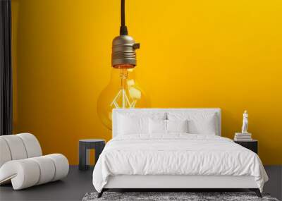 Timeless Glow: A Vintage Edison Lamp on a Bright Yellow Background, Creating a Stunning Concept Art and Wallpaper Design. Ai Generated Art. Wall mural