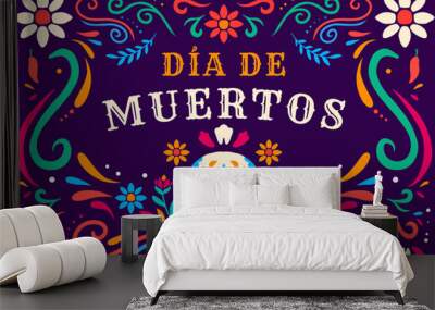 flat hand drawn Dia de muertos, day of dead background illustration Wall mural