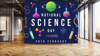 gradient national science day illustration background with many science element Wall mural