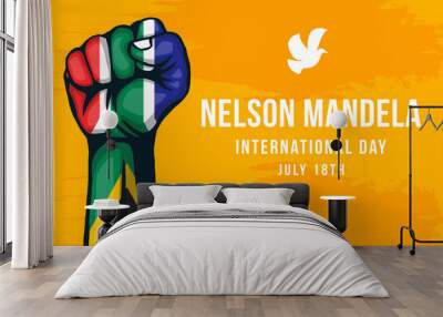 nelson mandela international day background illustration with hand color of south africa flag Wall mural