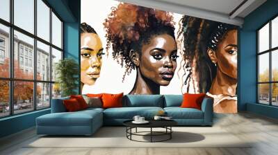 afro woman digital drawing with watercolor style illustration. generative ai Wall mural