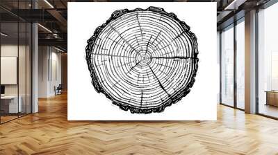 cross section tree wood engraving black and white outline Wall mural