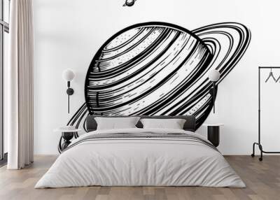 planet saturn engraving black and white outline Wall mural