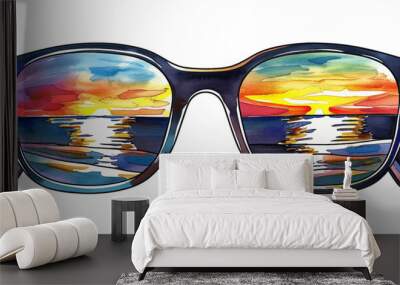 sunglasses sunset reflection watercolor digital painting good quality Wall mural