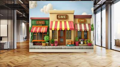 3d illustration shops with sign “SME”, Small and Medium Enterprises Wall mural