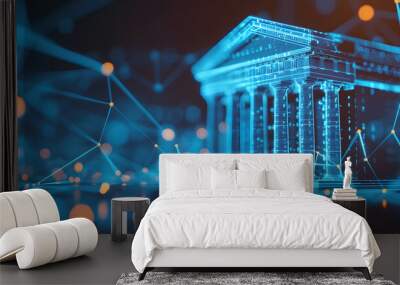 bank on digital technology network, online banking, digital money exchange, data and information on cloud commercial Wall mural