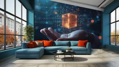 blockchain the new technology transfer digital information with digital background, big data and blockchain technology connection concept, digital money and technology global network in the future Wall mural