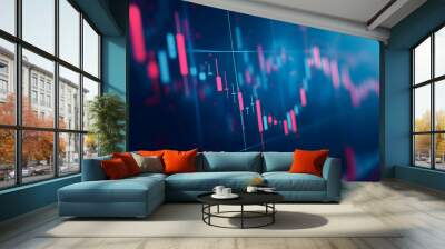 graph and candlestrick chart in stock and currency market, financial and investment growth background Wall mural