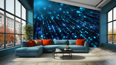 Wallpaper or background of data flow and binary code, technology for sending and exchanging information or flow of data transmission, global network connection Wall mural