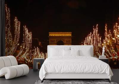 Christmas on Champs Elysees and Arc de Triomphe, Paris Wall mural