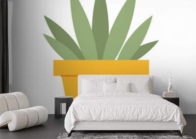 House plant in a yellow pot. Domestic gardening flat illustration isolated on a white background. Vector 10 EPS. Wall mural