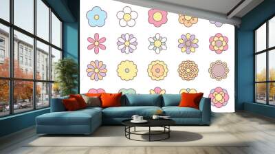 Set of retro flower icons. Collection of colorful abstract flower heads. Vector 10 EPS. Wall mural