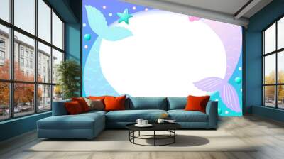 Under the sea background template. Cute frame of mermaid tails with white blank space Wall mural