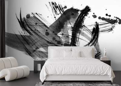 Abstract brush strokes and splashes of paint on white paper. Watercolor texture for creative wallpaper or design art work, black and white colors. Wall mural