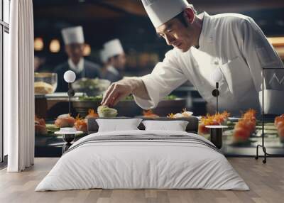 Chef prepares sushi in a fancy restaurant. Wall mural