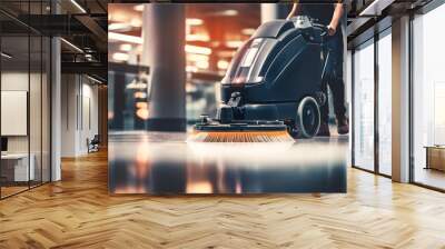 Cleaning hard floor with the cleaning machine Wall mural