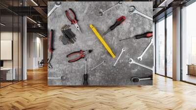 Set of tools on a concrete gray background Wall mural