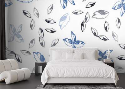 Dark BLUE vector seamless doodle template with leaves. Wall mural