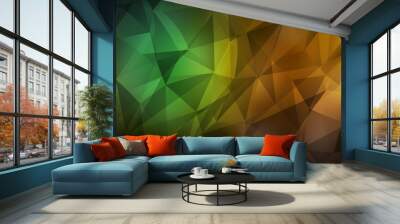 Dark Green, Yellow vector shining triangular backdrop. Wall mural