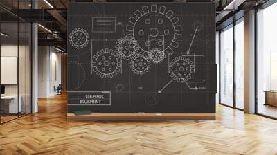 Gears Blueprint Chalkboard Vector Illustration Wall mural