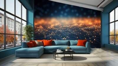 Abstract digital dot line particle data background connecting technology concept. Wall mural