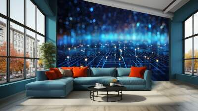 Abstract digital dot line particle data background connecting technology concept. Wall mural