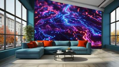 Futuristic Blue Line with Glowing Technology Background and Digital Elements Wall mural