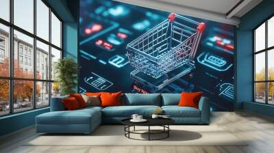 Online Shopping Concept with Digital Devices and Shopping Cart  Wall mural