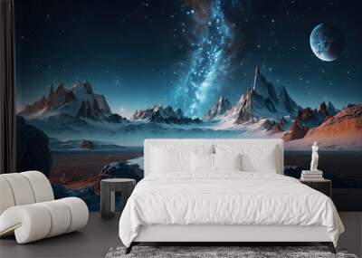 Space digital artwork. Surreal fantasy cosmos. Nebula with planets and stars.Generative AI Wall mural