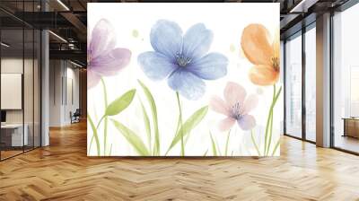 Vibrant Watercolor Floral Painting with Colorful Flowers Wall mural