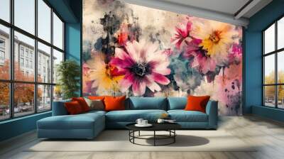 Vibrant watercolor floral painting with colorful flowers Wall mural