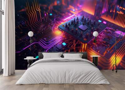 Abstract circuit cyberspace design created with Generative Ai technology Wall mural