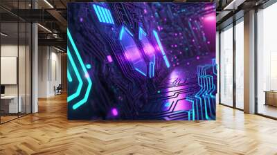 Abstract circuit cyberspace design created with Generative Ai technology Wall mural