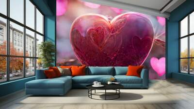 Abstract heart flowers. Multicolor magical surrealism. Wall mural