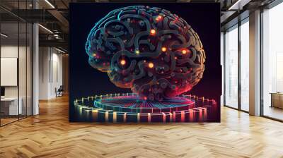 Brain. Low poly abstract digital human brain. Neural network. artificial intelligence virtual emulation science technology concept. Brainstorm think idea. Wall mural