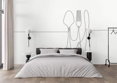 Fork , spoon and knife isolated on white background Wall mural