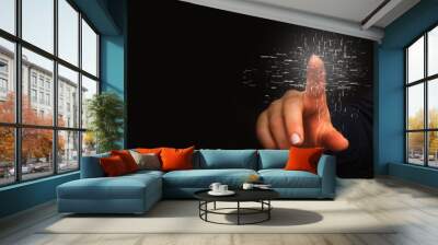 Hand and circle tech on technology background. Wall mural