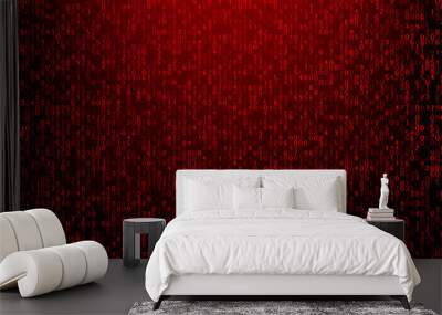 Abstract technology red background with computer code. Programming, hacker, coding, bitcoin vector illustration Wall mural