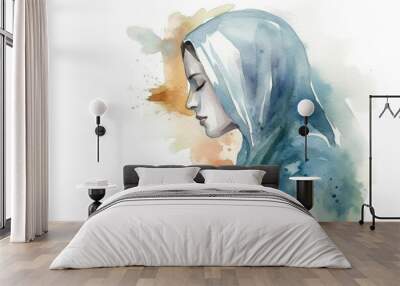 August 15 The Assumption of the Blessed Virgin Mary. Mary Mother of Jesus Christ art watercolor illustration Wall mural