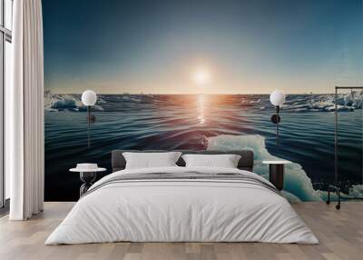 Global Climate Change, Melting Glaciers. Effects of melting glaciers on sea level rise. Iceberg floating in the cold water of Antarctica. AI generative Wall mural