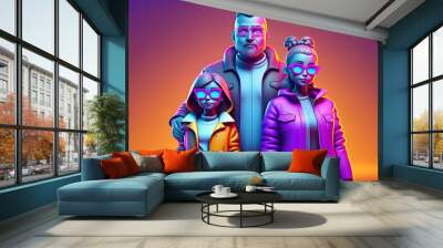 Metaverse Avatar, Embody Yourself in the Metaverse. 3d neon digatal avatar of family in virtual reality. In-game character for metaverse. AI generative Wall mural