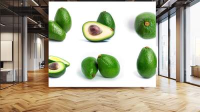 Big set of green avocado isolated on a white background Wall mural