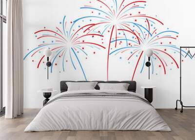 Exploding fireworks in national American colors. Vector Wall mural