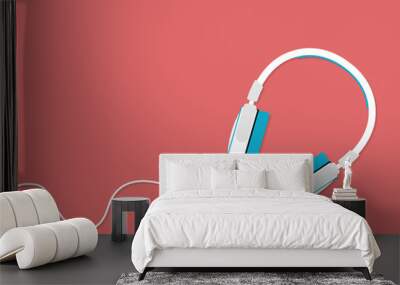 Headphones isolated on a red background. Vector illustration in  Wall mural