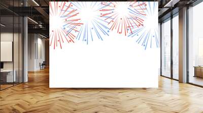 Red and blue exploding fireworks with stars. Vector Wall mural