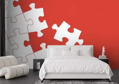 White puzzles arranged on a red background. Vector Illustration Wall mural