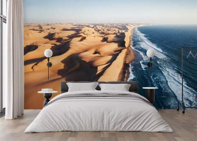 Place where Namib desert and the Atlantic ocean meets, Skeleton coast, South Africa, Namibia, aerial shot Wall mural